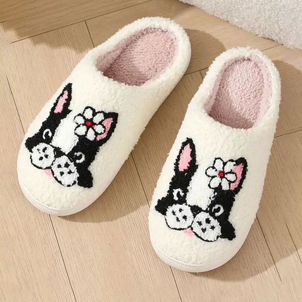 2/$30 Size 6-7 Cute Puppy NEW Boston Terrier Dog Slippers - Picture 9 of 11